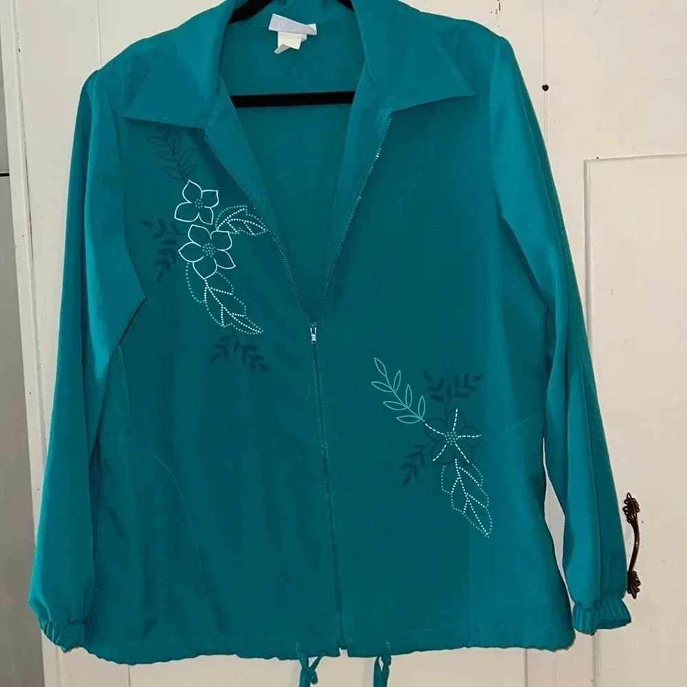 VTG BLAIR women’s Wind Breaker Teal Color Med 54311 Floral Lined long sleeve